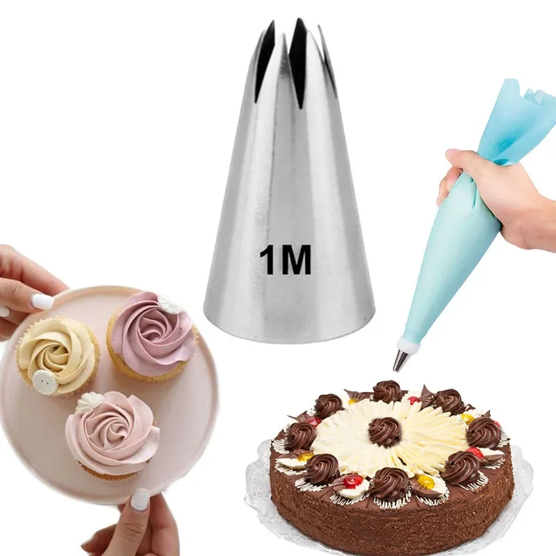 Set Di 3 Grandi Punte Per Glassa (1M, 2D, 2F) In Acciaio Inossidabile - Beccucci Per Decorare Torte, Cupcake E Biscotti - Ideali Per Principianti