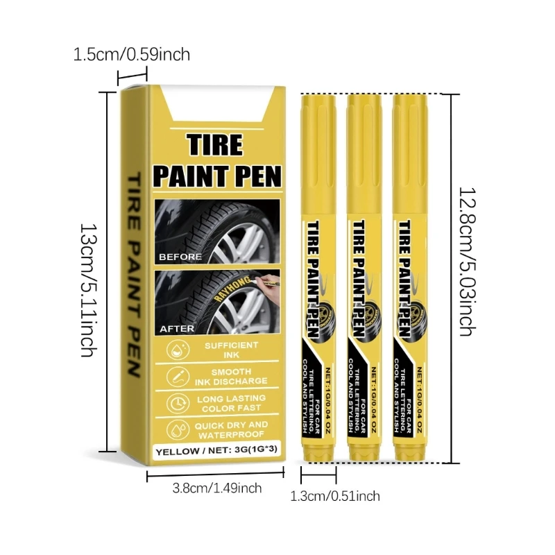 15Pcs Yellow Tire Paint Pen Quick Drying Water Resistant Yellow Tire Marker Pen For Car Lettering Scratch Repair