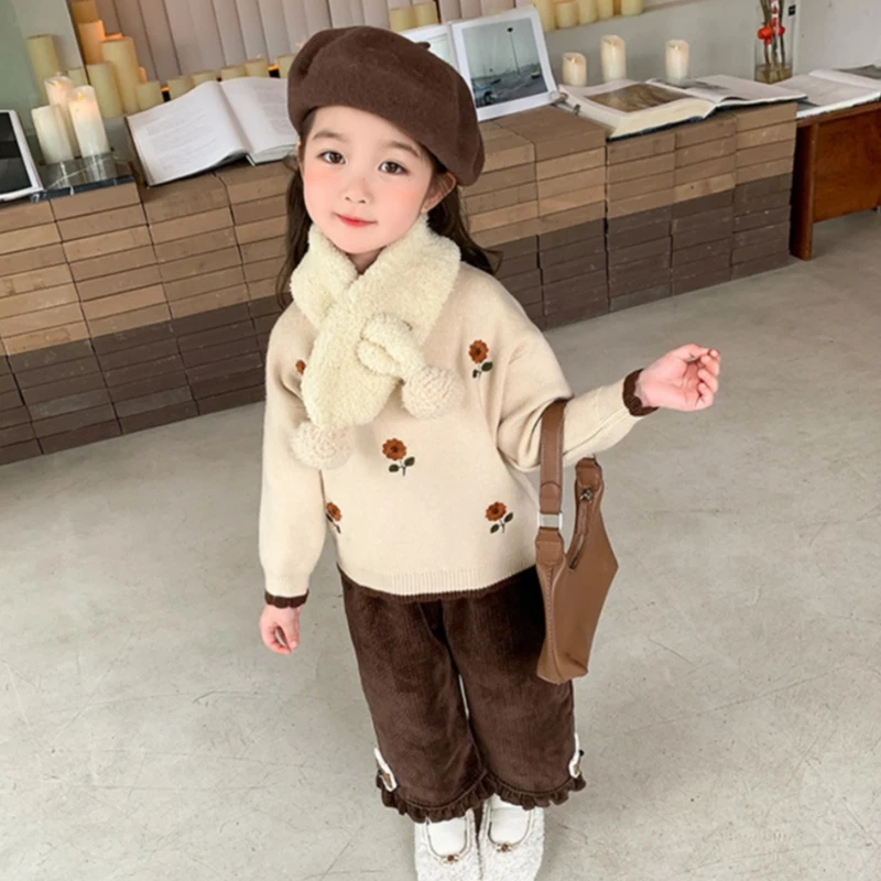 

Girls Sweater Wool Coat Kids Tops Knitting 2023 Lovable Thicken Warm Winter Autumn Toddler Cottons Pullover Children's Clothing