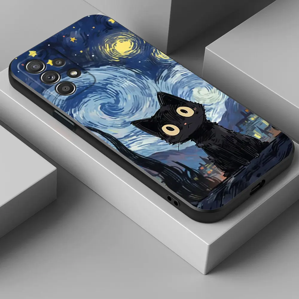 Van Gogh Starry Night Cat Soft Phone Case Cover