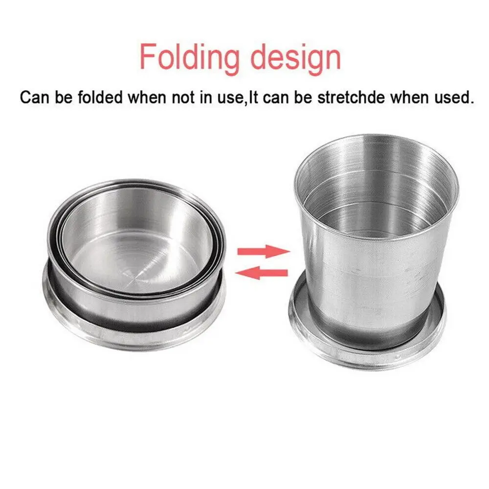Folding Cup Coffee Mug Portable Outdoor Travel Stainless Steel Telescopic