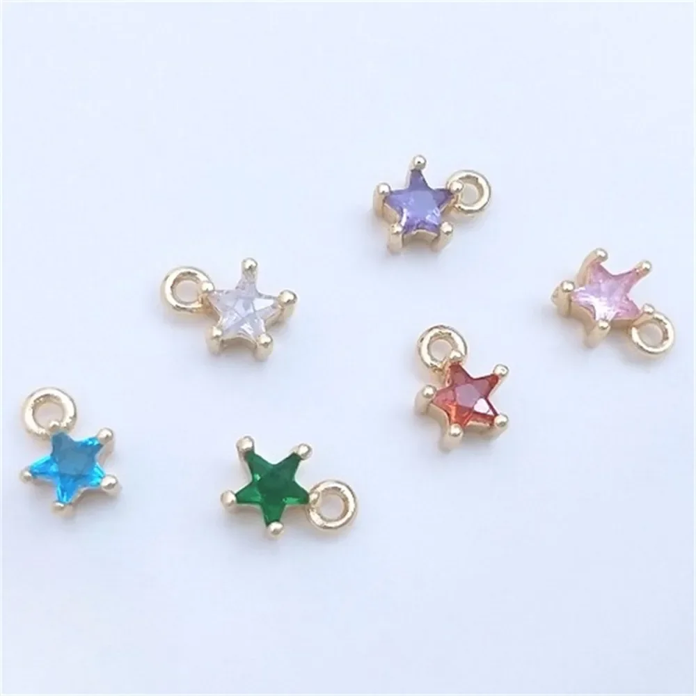 

14K Gold-plated Five-claw Inlaid Colorful Zirconium Five-pointed Star Pendant Handmade Diy Bracelet Jewelry Star Charm Pendant