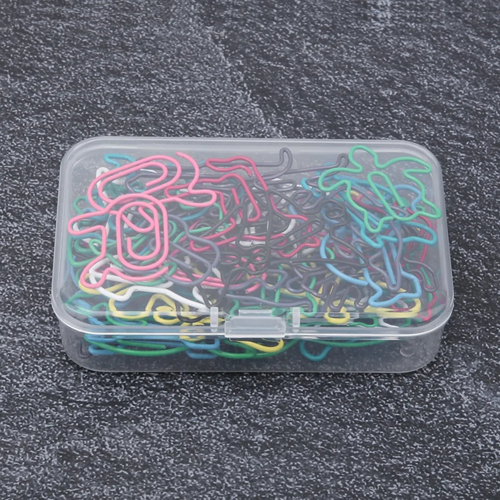 60pcs 동물 모양의 종이 클립 12 종류의 플라스틱 코팅 금속 바인더 클립 보관 상자 포함 귀여운 디자인 사무용품