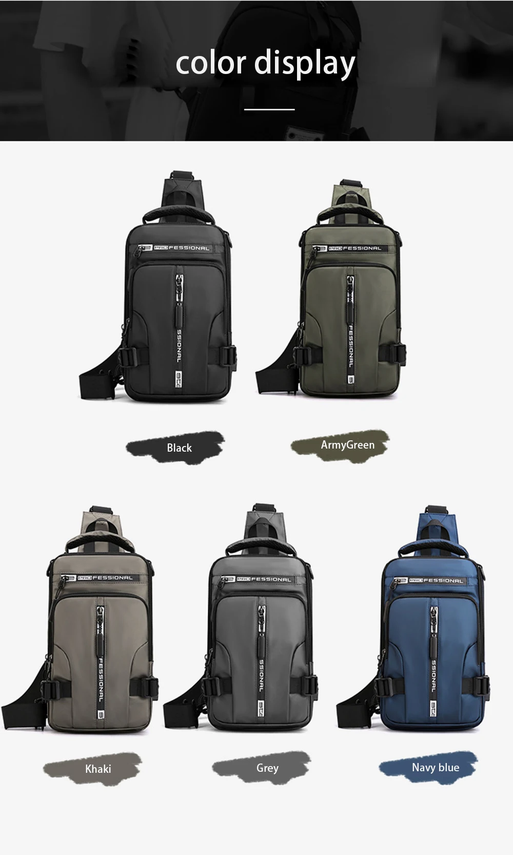 Sac à bandoulière en Nylon avec Port de chargement USB pour homme, sacoche de poitrine multifonction, imperméable, pour voyage en plein air, sac de jour décontracté