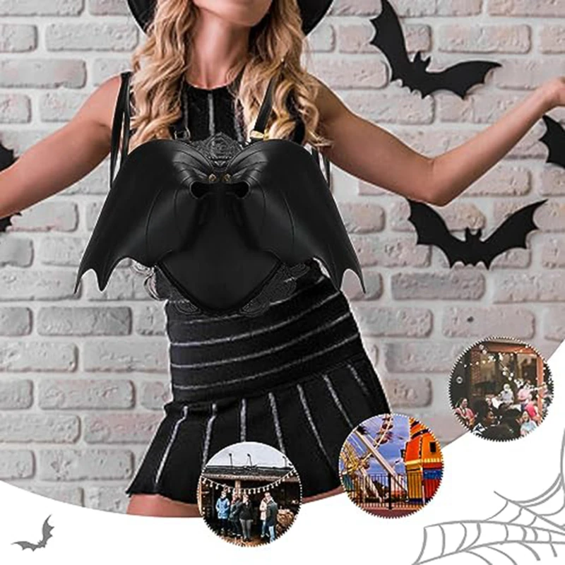 

2023 New Women's Backpacks Lace Female Backpack Halloween Bags Black Lace Angel Demon Bat Wings Rucksack Fashion Party Backpack