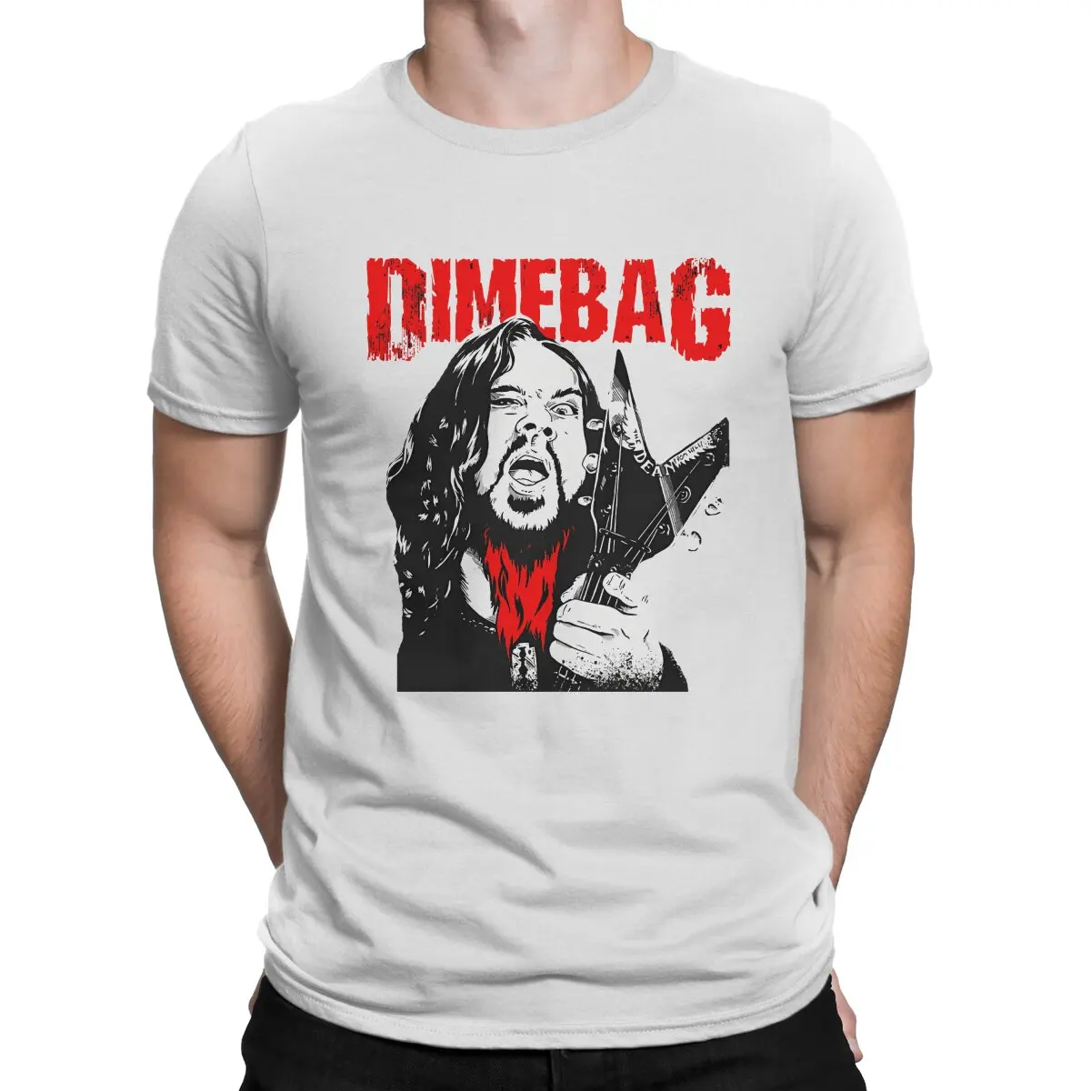 thumbnail image 1 of Camiseta de hombre con diseño de guitarra rock, de algodón puro, de manga corta, de Dimebag Darrell, con cuello redondo., 1 of 7