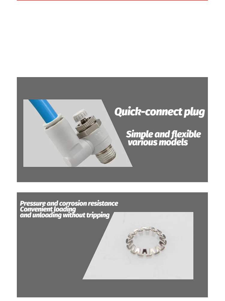 Description Picture 4 of itemAL Pneumatic Speed Flow Controller 6mm 8mm 10mm 12mm OD Hose Tube 1/4"1/8"3/8"1/2"BSP Male Gas Airflow Limit Valve Quick Fitting