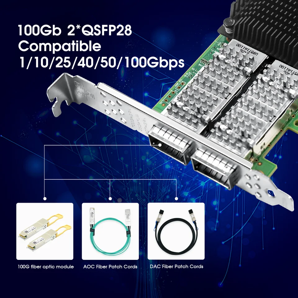 LR-LINK Mellanox connectX-5 Ex 칩셋 포함 네트워크 어댑터, PCIe 4.0x16 이더넷 NIC, 듀얼 100Gb QSFP28 인피니밴드 네트워크, 100GbE