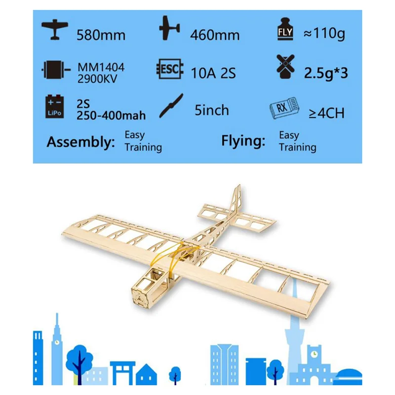Kit avion RC balsa 580mm brushless - Modèle volant à assembler