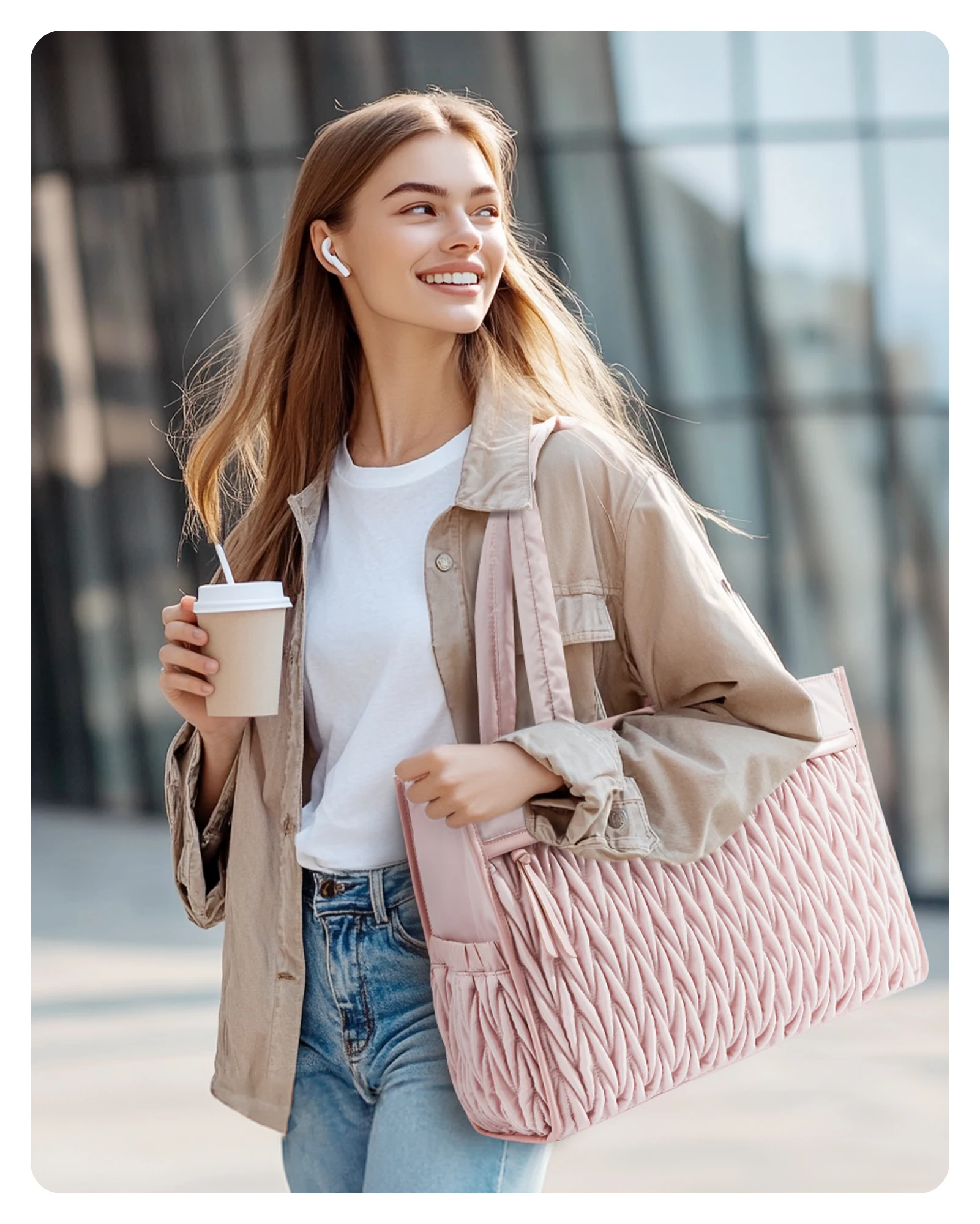 BAGSMART Borsa tote da donna Borsa tote grande con cerniera Borsa a tracolla nera Borsa con manico superiore per lavoro da viaggio - immagine 2