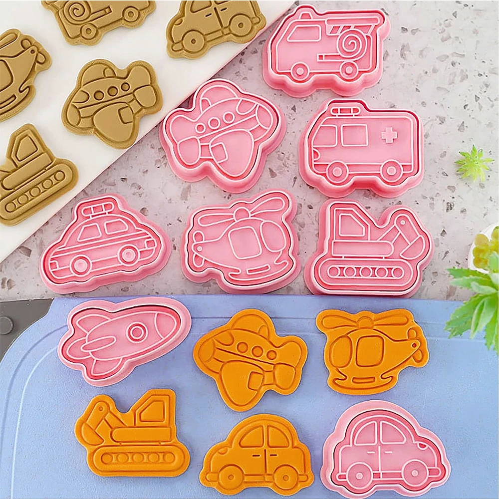 Cookie Cutter Aircraft Cars Transportation Cartoon Biscuit Mold Confectionery Cookie Stamp Baking Tools
