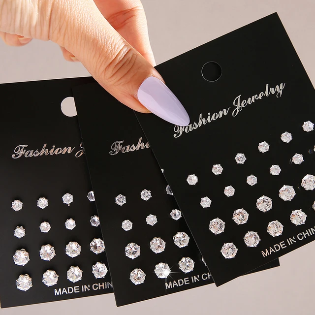Maximum 36 Pairs Shiny Zircon Stud Earrings Set for Women Men Daily Versatile Chic Silver Color Crystal Ear Jewelry Accessories 1