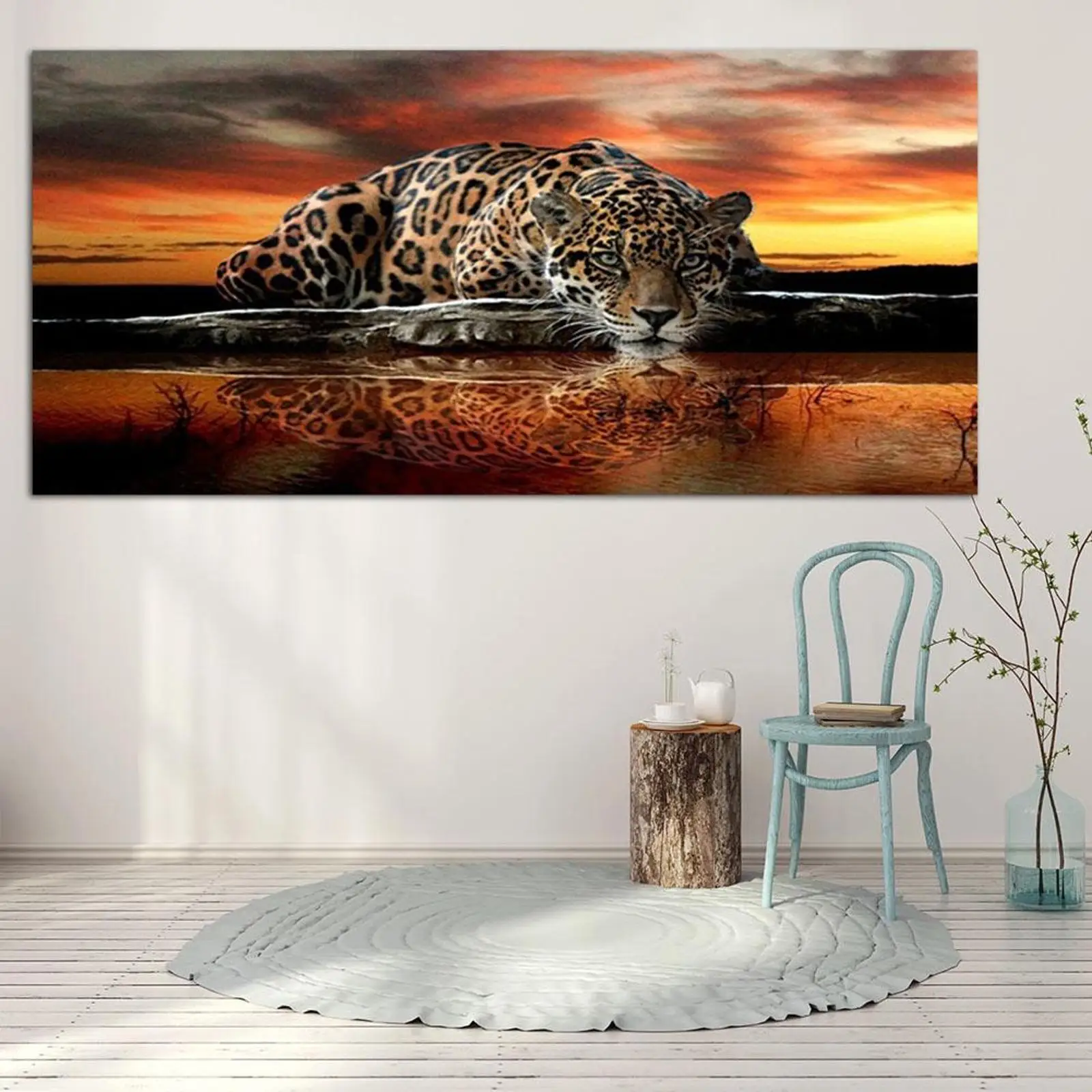 Tiger 5D DIY Full Drill Round Diamond Painting Kit for Home Wall Decor 90x45cm