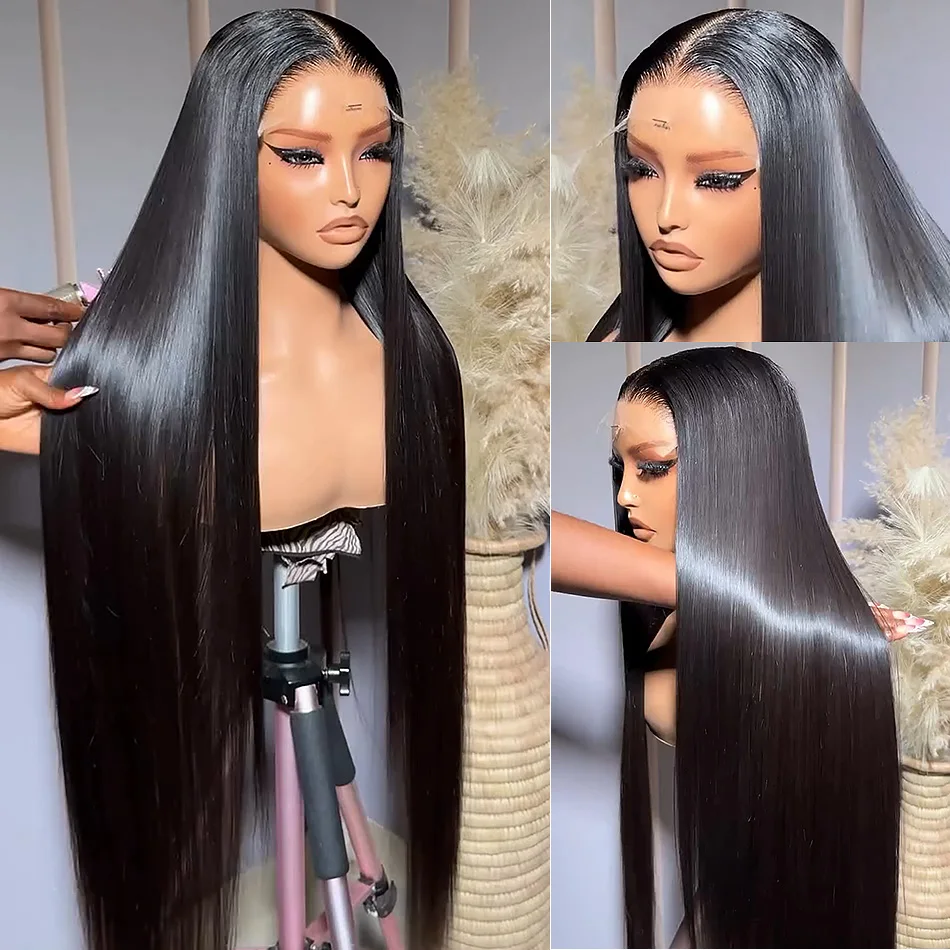 250 300 Density 13x4 13x6 Bone Straight HD Transparent Lace Front Human Hair Wig 30 40 Inch Pre Plucked Lace Frontal Wigs 4