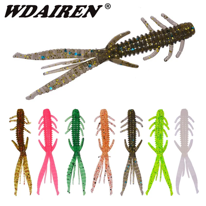 25 Esche Da Pesca In Silicone Morbido - Kit Gamberetti E Vermi Per Pesca In Mare E Fiume - 4 Tipi E 3 Colori (Marrone, Verde, Arancione) - 6.2cm