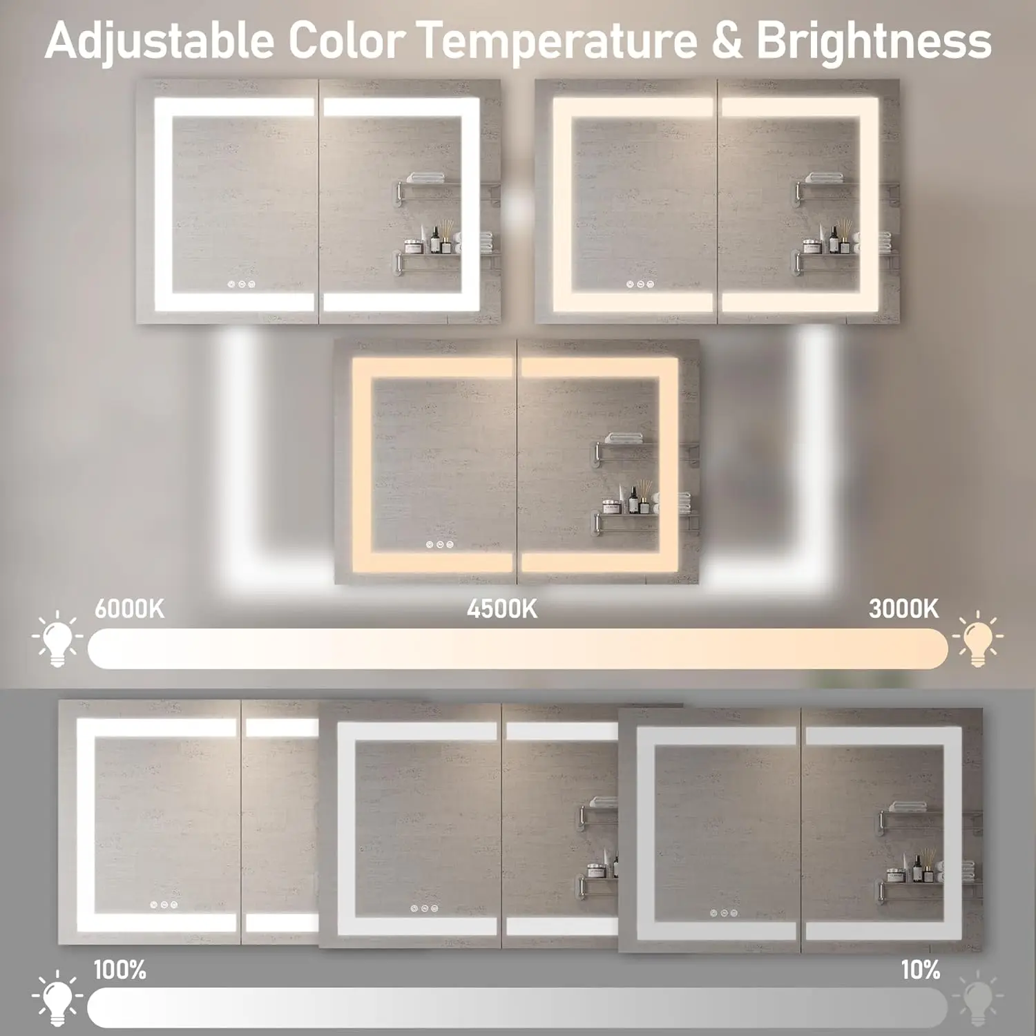 36 x 24 inch Bathroom Medicine Cabinet with LED Vanity Mirror,Wall Mounted Mirror with Storage Anti-Fog Double Door Lighted Bath