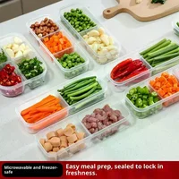 Boîte de rangement pour réfrigérateur, bac à légumes pour repas emballés, plastique de qualité alimentaire scellé, viande congelée, stockage réfrigéré à 2/3 compartiments 2
