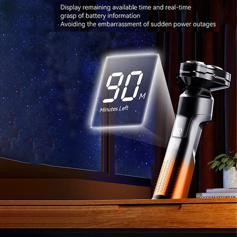 Kemei Men's Electric Shaver Wet Dry Beard Electric Shaver Rechargeable LCD Display