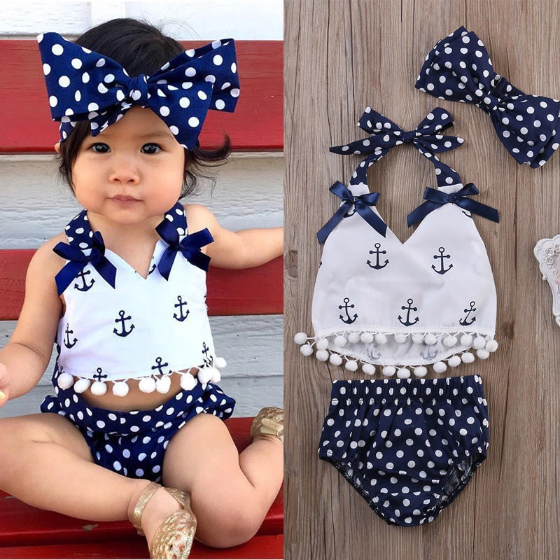 Set of Children's Clothing with Cross + Polka Dot Panties, Summer Clothes for Girls From 0 to 24 Months baby girl cotton clothing set