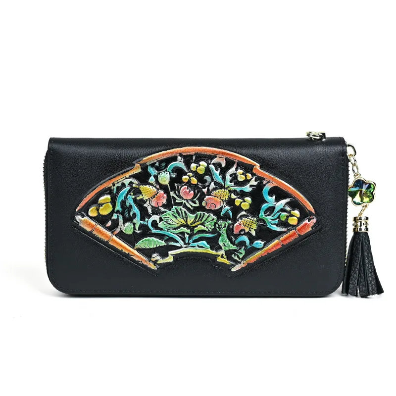 Florale Geldbörse aus echtem Rindsleder, Blumendruck, echtes Leder, Geldbörse für Damen, 2025, neue Damen-Kartenhalter-Clutch