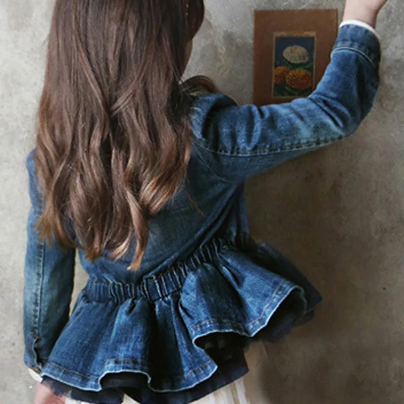 

Europestyle 2023 Spring Fall New Children Clothing Outerwear Girls Casual Denim Jacket Female Kids Pleated Ruffles Coat Clothes
