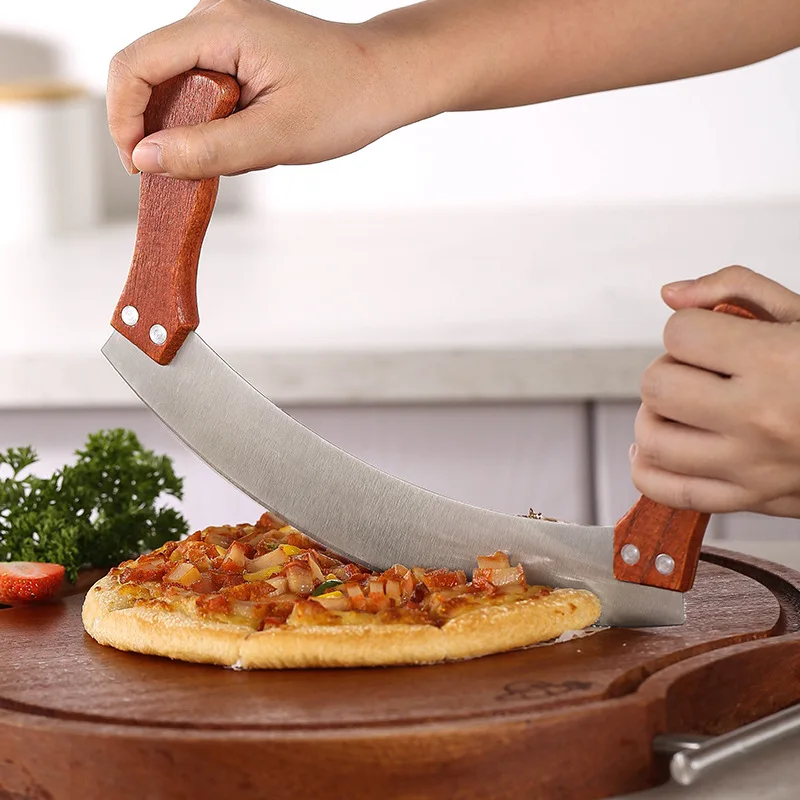  Pizza Slicer Stainless Steel Pizza Knife Wooden Handle