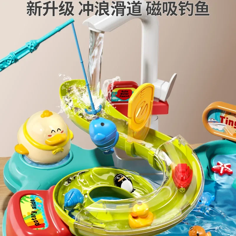 Children electric dishwasher every kitchen automatic play water puzzle fishing toys water park 3