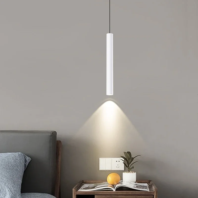 미니멀리스트 LED 펜던트 조명 블랙 화이트 매달려 샹들리에 거실 머리맡 조명 긴 튜브 바 펜던트 램프 서스펜션