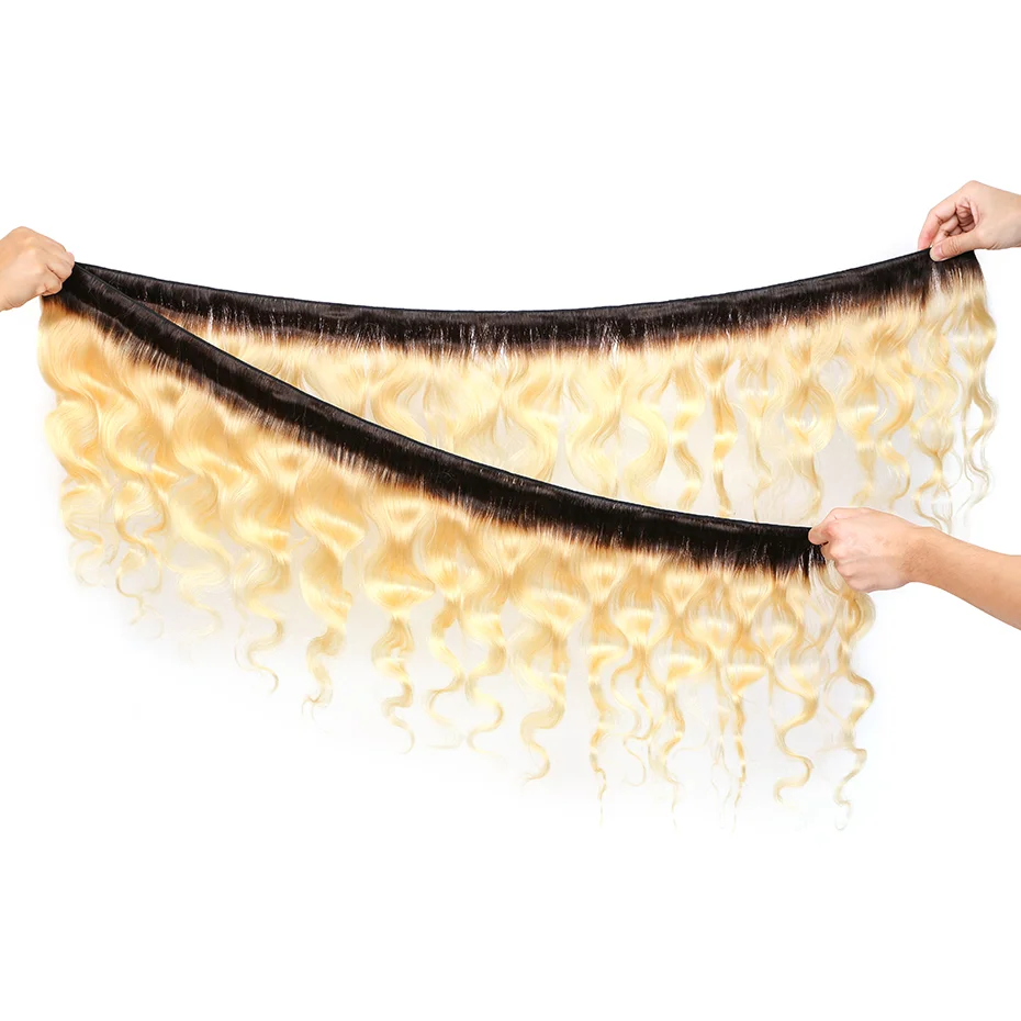 Body Wave Bundles Human Hair Brazilian Weaving Dark Roots 1B 613 Ombre Blonde 1 3 4 Bundles Deal 30 32 Inch Remy Hair Extensions