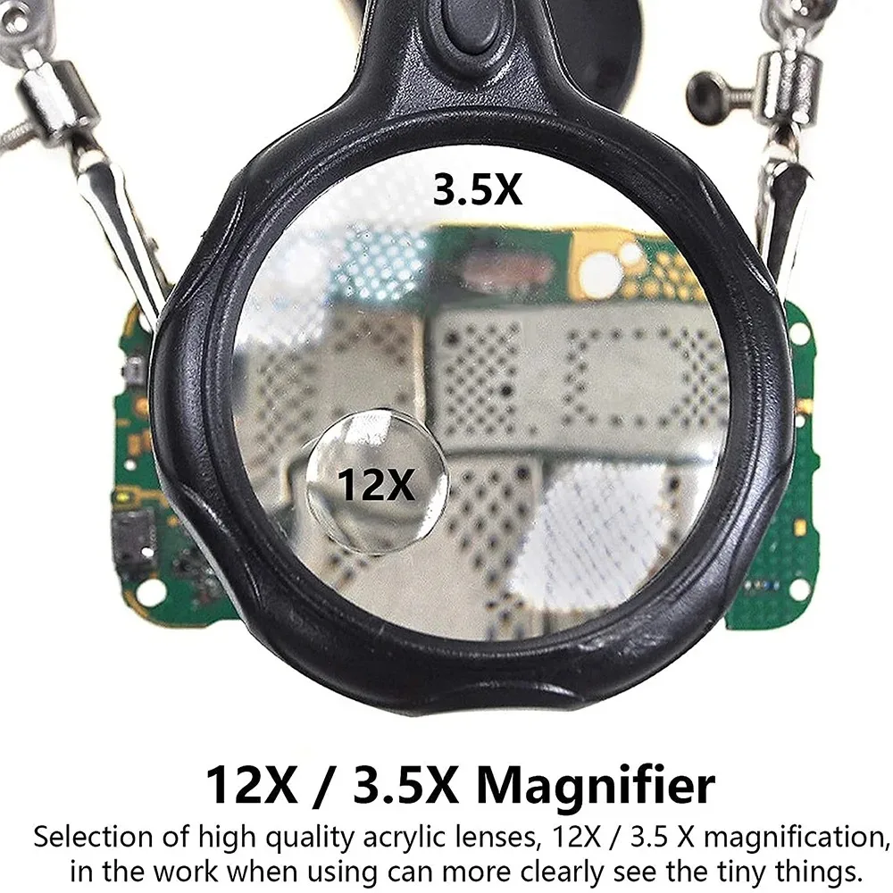 3.5X 12X Welding Auxiliary Clip Magnifier Electric Soldering Iron Circuit Board Bracket Tools