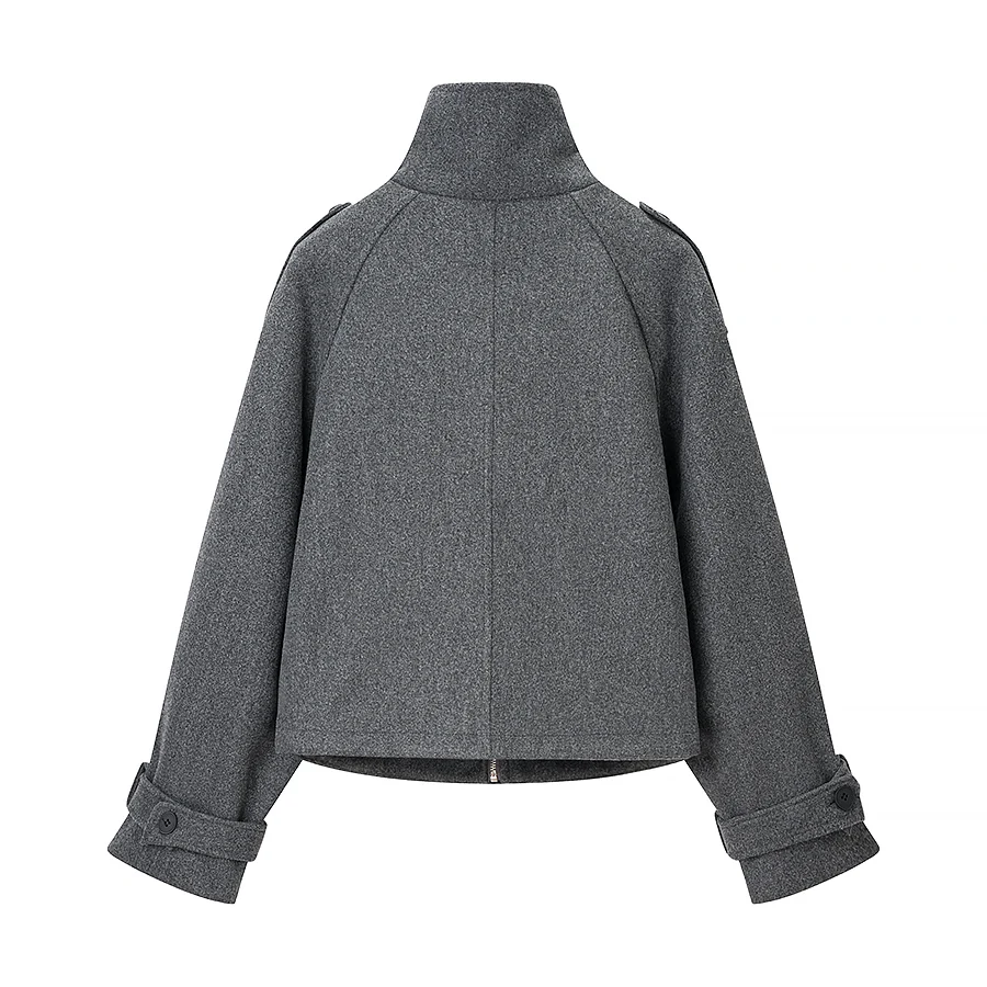 Women Loose Woolen Coats Female Stand Collar Short Jackes Long Sleeve Zipper Pocket Outwear Autumn Winter Lady Jacket Streetwear