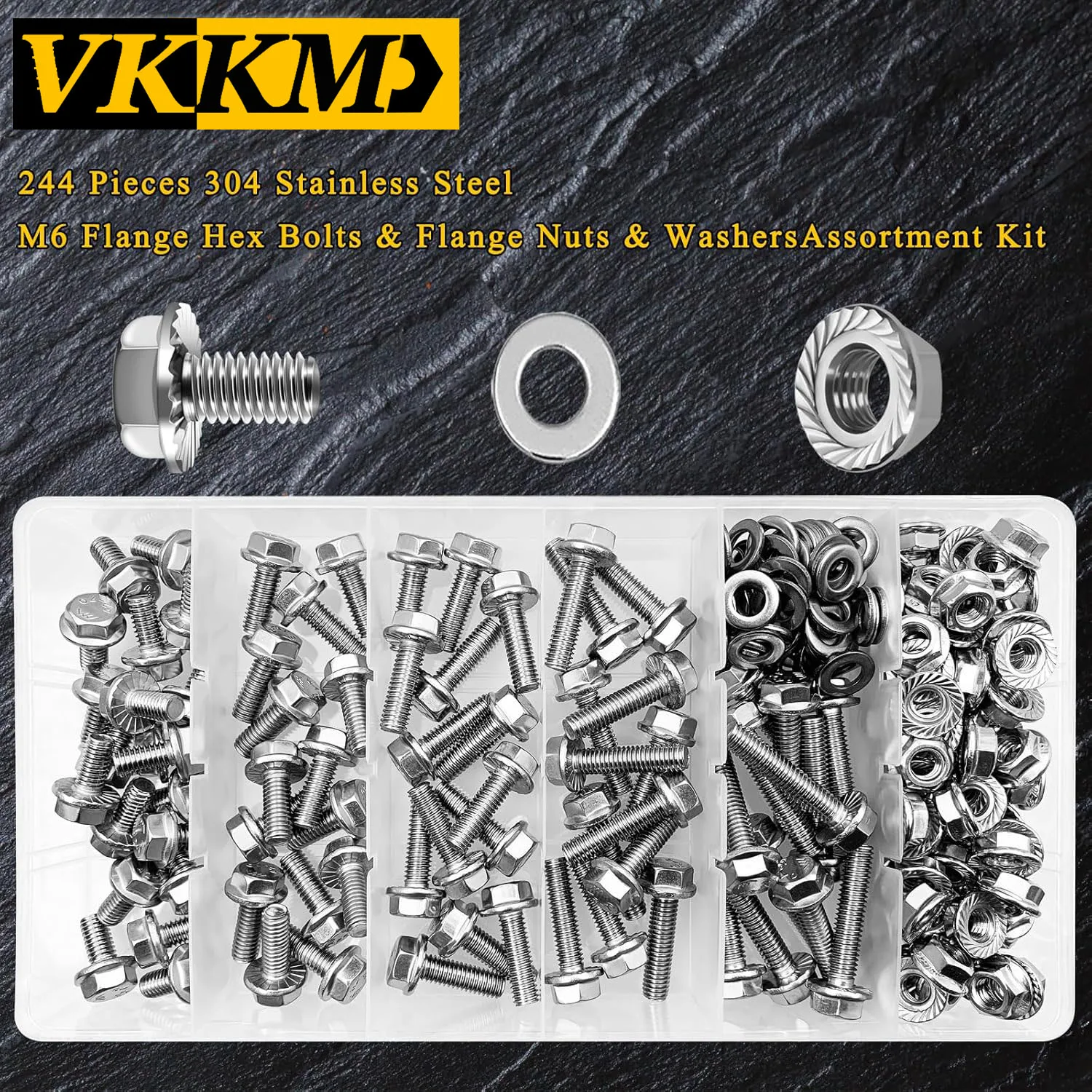 224Pcs 304 Stainless Steel M6 Bolt Flanged Hex Head Bolts Flange Nuts Washers Metric Bolt Assortment Screw Bolt Nut Set Screw Washer Nut Kit Auto Fasteners Assortment
