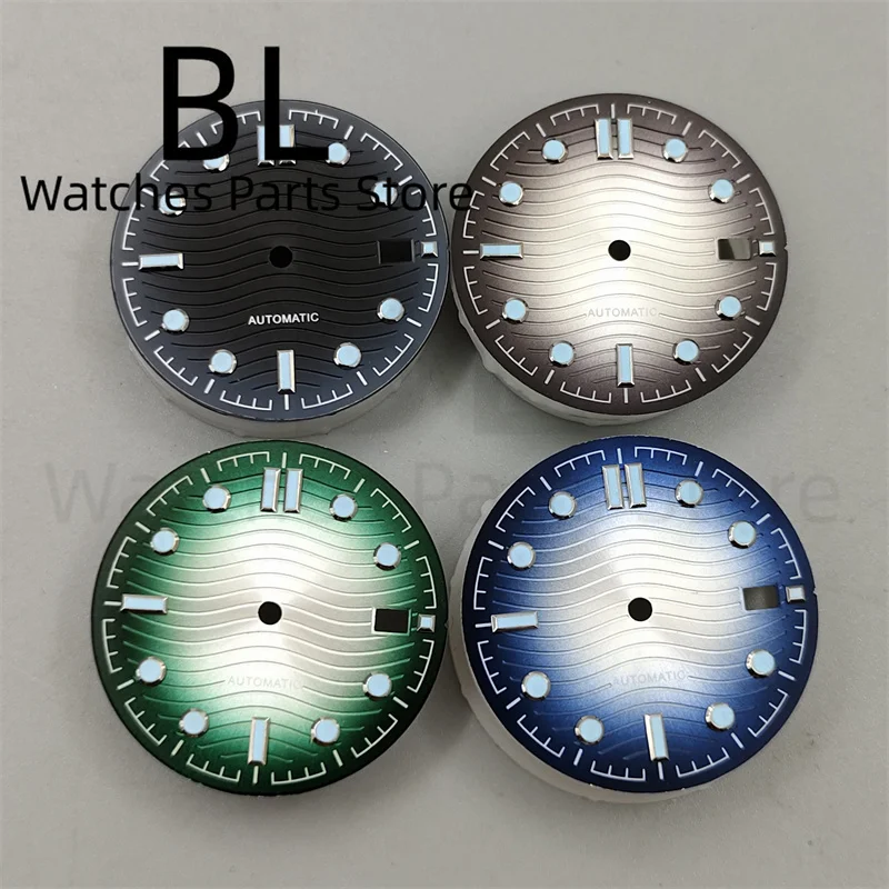 BLIGER 자동 기계식 시계 케이스 날짜 창, 31mm 웨이브 시계 다이얼, 그라데이션 선머 블루, 야광 그린, 41mm NH35