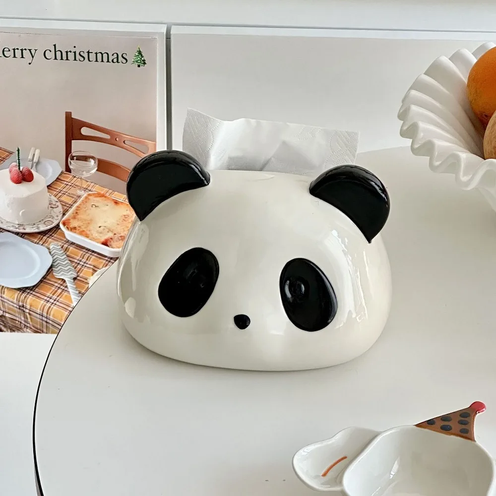 Cute Panda Tissue Box Drawing Box in The Living Room Bathroom Ceramic High-end Coffee Table Paper Box Home Decoration Napkins 2