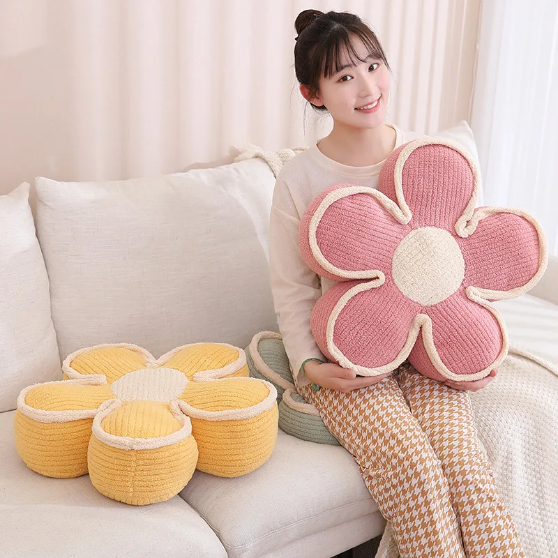 실물 같은 해바라기 시트 쿠션, 플러시 식물 베개, 면 충전, 노란색 핑크 베이지 의자 꽃 베개, 발렌타인 선물