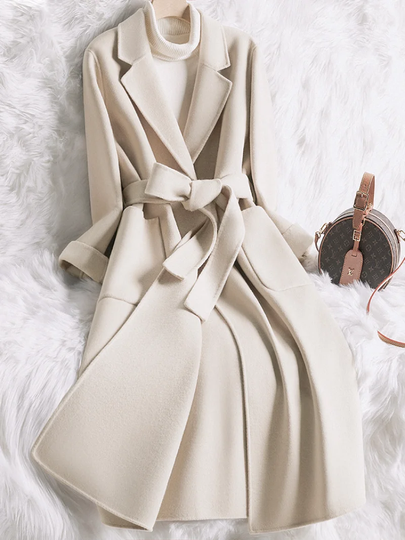 Weight-loss double-sided cashmere coat women's mid-length 2023 new beige temperament slim-fit autumn and winter woolen coat