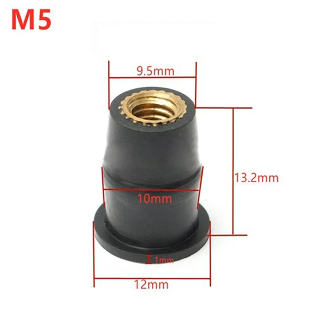 Tuercas De Goma Tipo Pozo/remache - Varias Medidas (M4 A M12), Para Fijaciones Antivibración, Bolt World