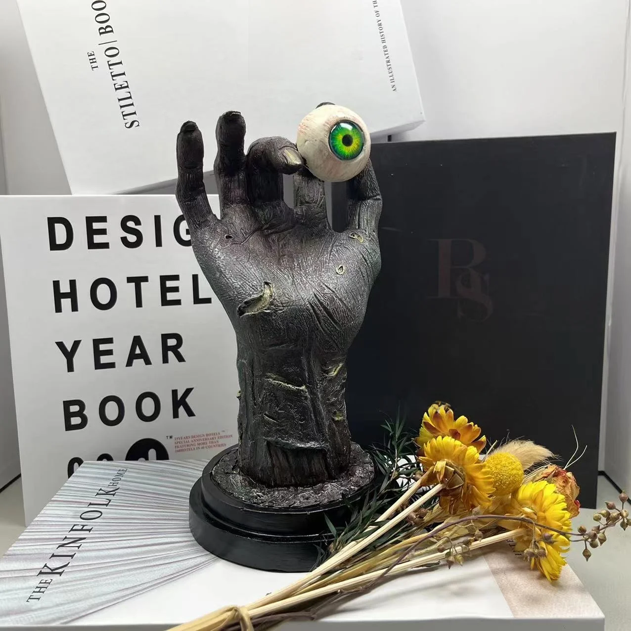 무서운 유령 마법사 손 모형 악마의 눈 데스크탑 장식 할로윈 선물 창의적인 장식 레진 공예 북유럽 스타일 홈 데코