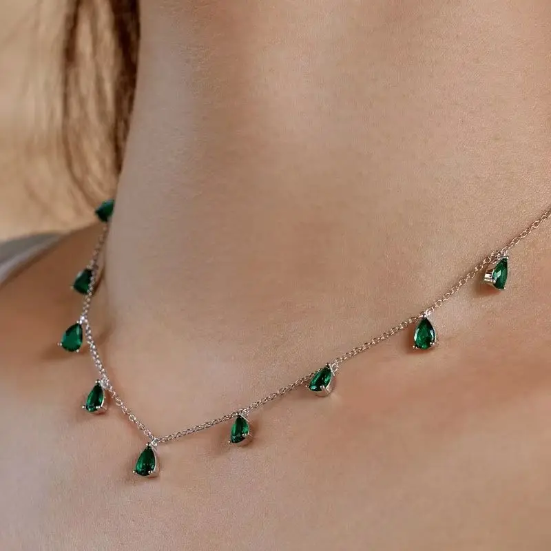 ‌Genuine S925 Sterling Silver Waterdrop Necklace | Cubic Zirconia Adjustable Chain | Tri-Color Jewelry Gift for Her, Anniversary 4