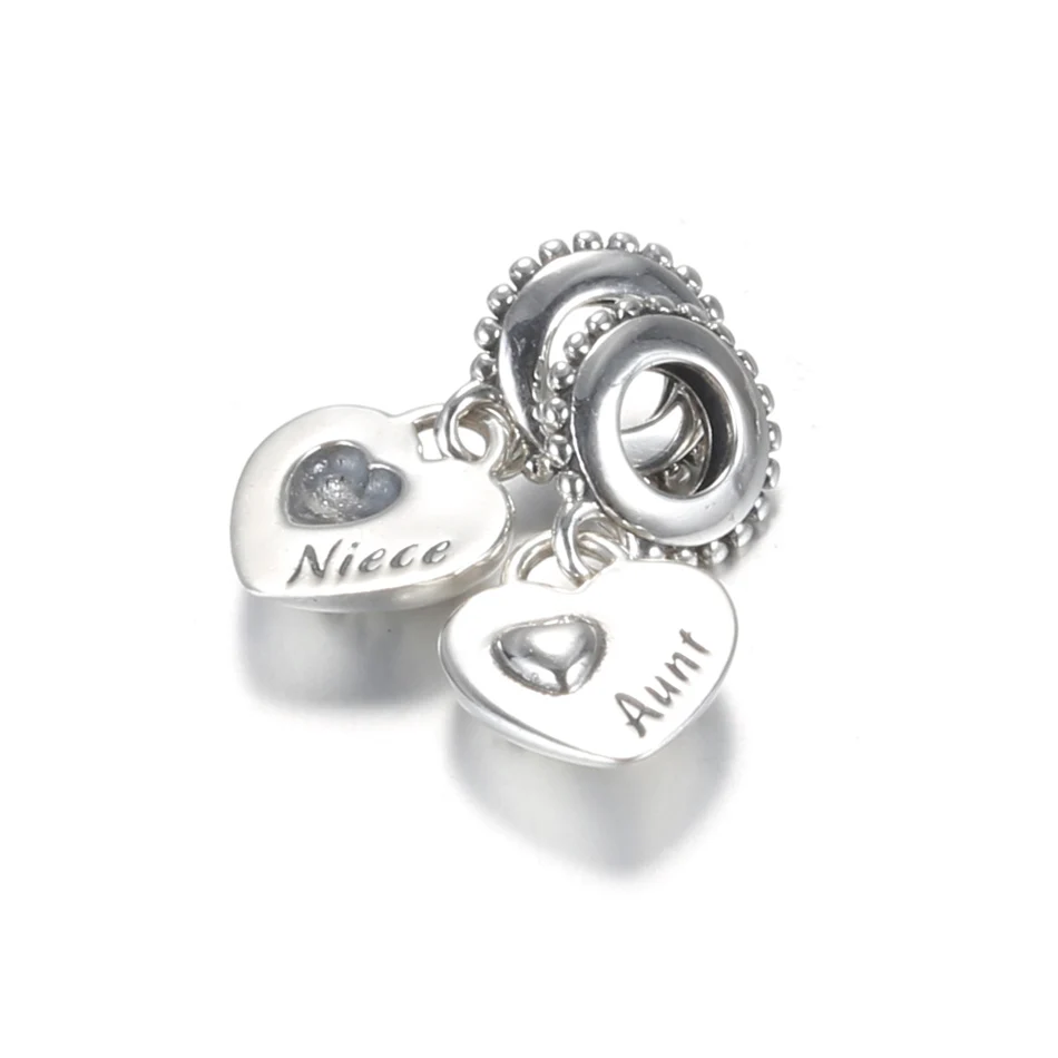 Forever Aunt & Niece Dangle Charm fit Women Bracelet & Bangle S925 Sterling Silver Heart Pendant Bead DIY Jewelry 2