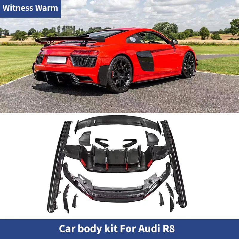 Dry Carbon Fiber Labbro Anteriore Paraurti Posteriore Diffusore Spoiler Posteriore Minigonne Laterali Per Audi R8 Car Body Kit 16-18
