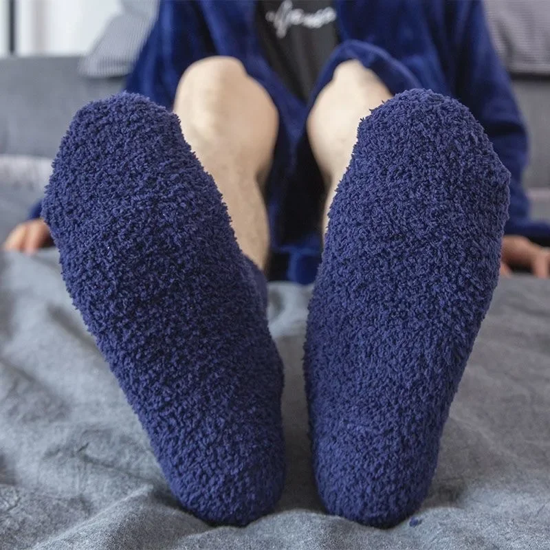 Winter Men's And Women's Half Fleece Socks Thermal Coral Fleece Pure Color Warm Thicken Soft Mid-tube Floor Home Sleep Socks