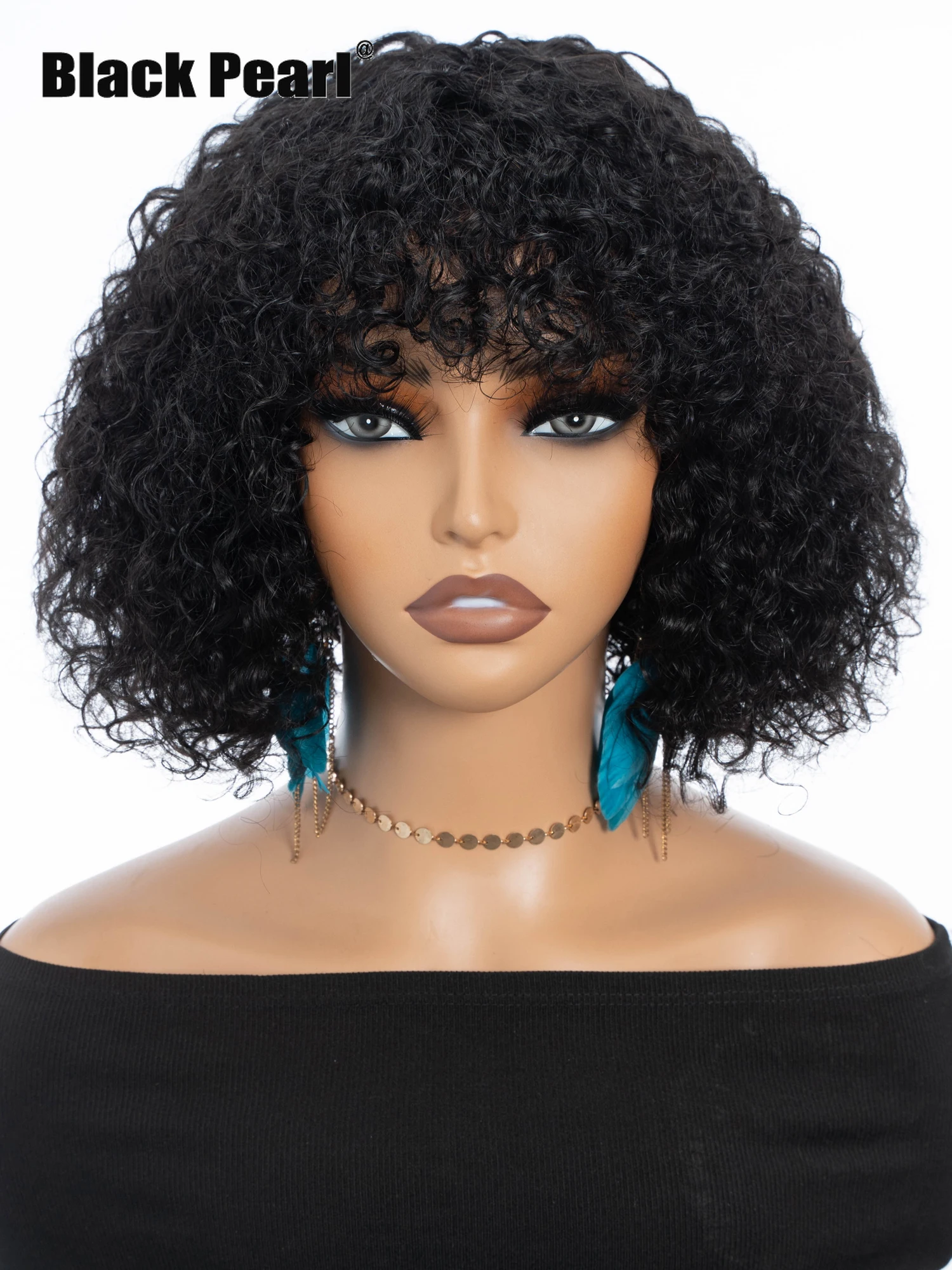 Sleek Jerry Curly Wig With Bangs Human Hair Short Pixie Cut Fringe Style Natural Curly Perruque Lightweight Tangle-Free Human Hair Wigs