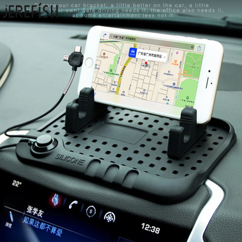 iphone desk stand 3 In 1 Multi-functional Magnetic Charge Silicone Anti-Slip Mat Car Navigation Mobile Phone USB Charger With Parking Card bedside phone holder