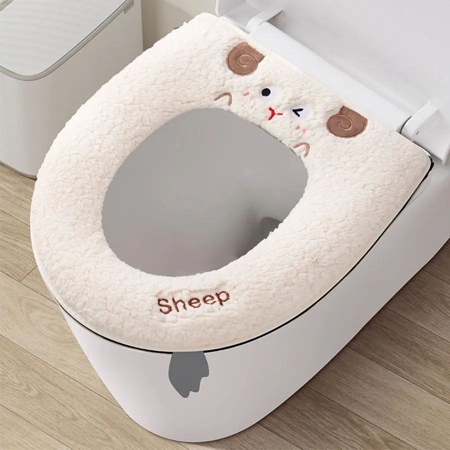 1Pcs Toilet Seat Cover 150g Lamb Velvet Cotton Universal Seat Cover Cushion Washable Thickened Gasket