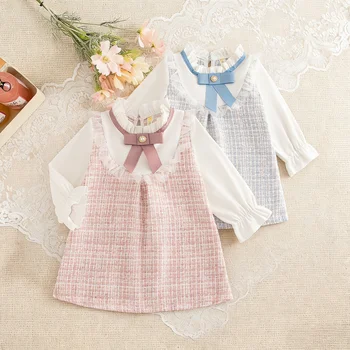 Baby Girl Dresses Spring/Fall Bow-Tie Plaid Long-Sleeve Girls' Dress Adorable Princess Baby Dress Baby Girl Clothes 1