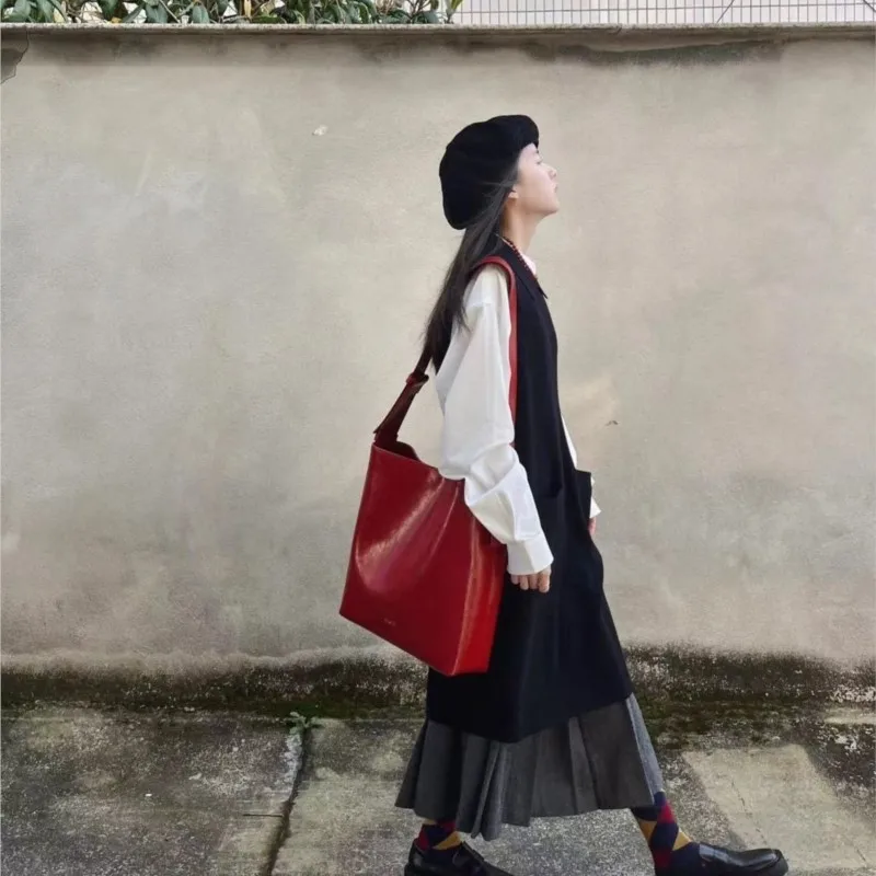 JIAERDI Vintage Red Tote Bag Purse Women High Street Leather Large Capacity Casual Crossbody Bags Female Retro Messenger Bag Y2k