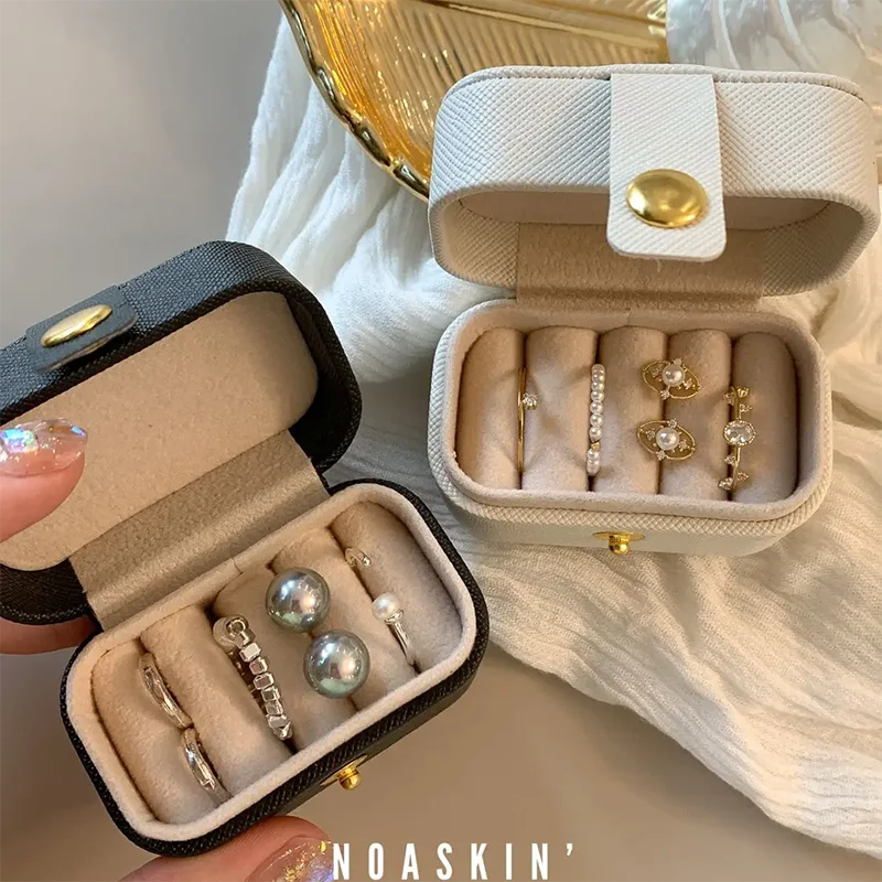 Portable Small Jewelry Storage Bag Travel Simple Leather Ring Necklace Earrings Storage Box Organizer Display Mini Gift Box