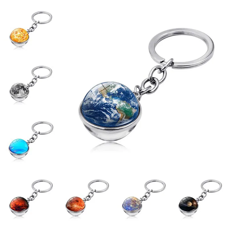 Cosmic Milky Way Planet Portachiavi Ciondolo Earth Mars Jupiter Moon Double Sided Glass Ball Portachiavi Bag Pendant