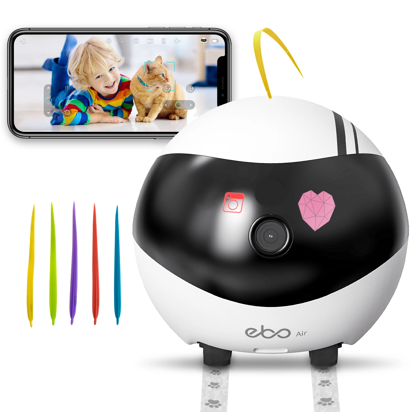 Enabot Security Monitor Home Robot Pet Camera, 2 Way Audio AI Tracking Monitors with E-Pet, Wireless Self-Charging Night Vision
